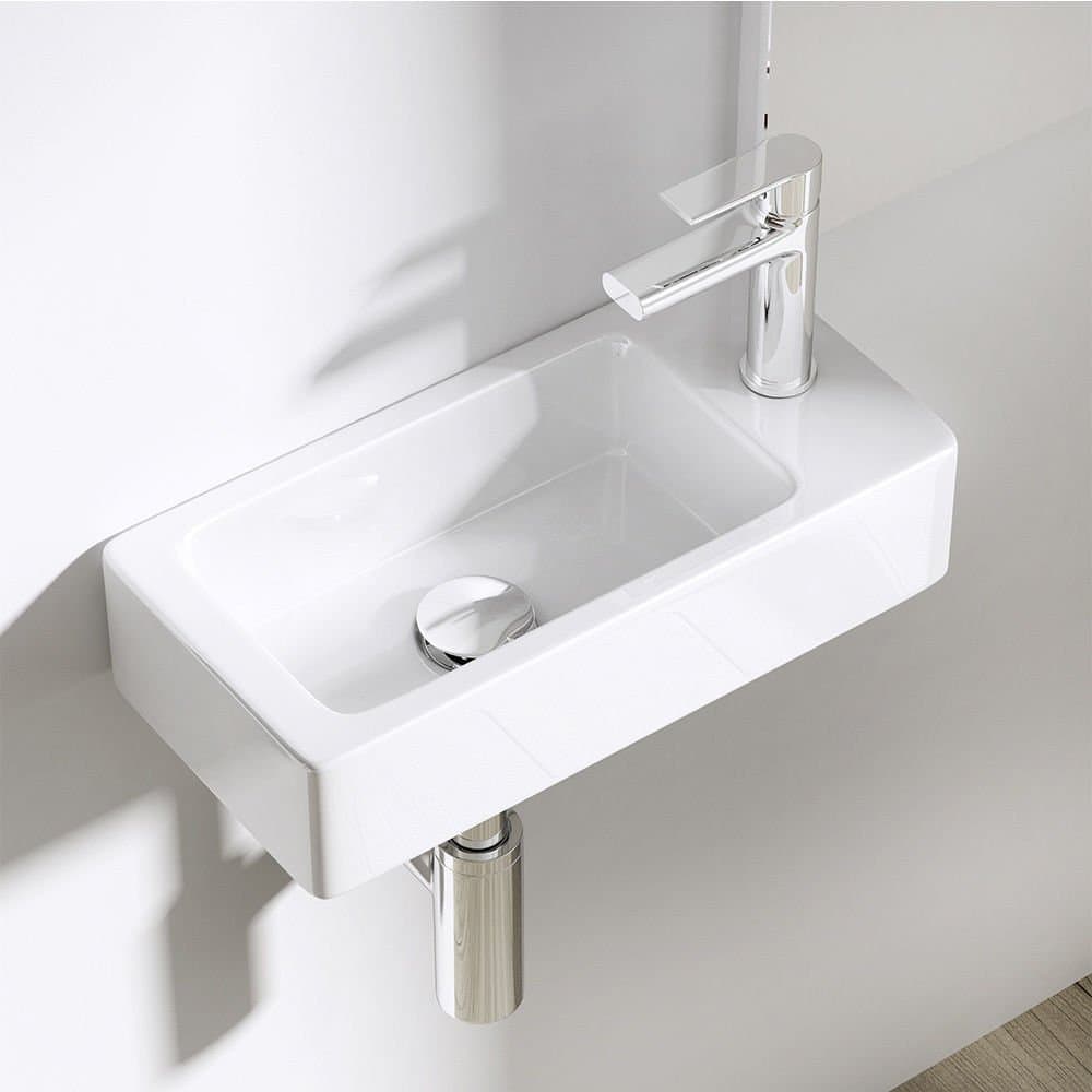 DB Durovin Bathrooms Small Cloakroom Basin - Wall Mounted Basin - Rectangular Countertop Basin - One Right Hand Tap Hole- 370 x 180 x 90mm (WxDxH)