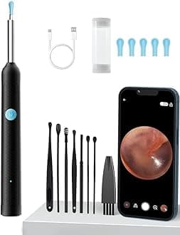 AIXMEET Earocam Earwax Removal Tool Kit with HD Camera WiFi Connection & 6 LED Lights Endoscope Tool Ear Cleaner Tool Set of 8, Otoscope with Light for iOS & Android Kids Children Adults Gift Gadget