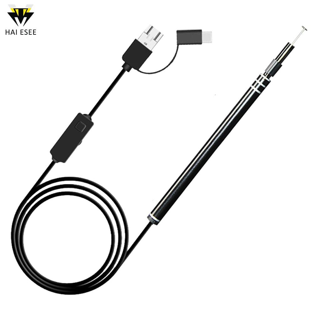 Haiesee 3 in 1 HD Video Visual Endoscope USB Camera Borescope Ear Cleaning Tools Inspection Camera 5.5mm Camera 1.0MP USB Interface Built-in 6 Adjustable LED Vidual Earpick