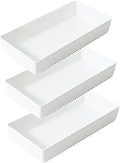 ihomecooker 3 Pack White Plastic Drawer Organizer Tray Cutlery Utensil Makeups Drawer Organizers 12" X 6"…