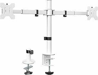 Dual LCD LED 21 to 32 inch Monitor Desk Mount, Heavy Duty, Adjustable Telescoping Arms, Flush Wall Setup, Fits 2 Screens, White, STAND-V002EW