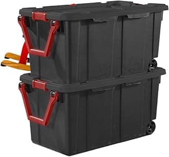Set of 2 Black 40 Gallon Industrial Tote Plastic Bins with Wheels - Convenient Storage Solution