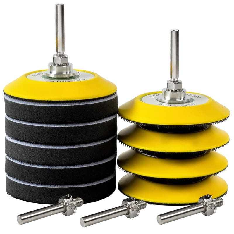 S SATC 3 Inch Hook and Loop Sanding Pad for Sanding Disc with 1/4 Inches Drill Sanding Attachment and Foam Sanding Pads for Polish Wood Metal Glass, 5 Packs