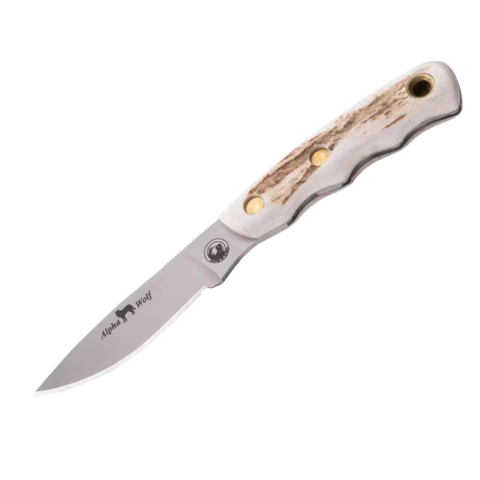 Knives Of Alaska Alpha Wolf Fixed 3.75" Plain Drop Pt. D2 Steel Blade Stag Handle Leather Sheath