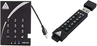 Apricorn 2TB Portable External Hard Drive & Aegis Secure Key 3Z 128GB 256-bit AES XTS Hardware Encrypted FIPS 140-2 Level 3 Validated Secure USB 3.0 Flash Drive (ASK3Z-128GB), Black