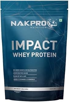 NAKPRO Impact Whey Protein 2kg | Isolate & Concentrate | 24g Protein & 4.9g BCAA | With Digestive Enzymes for better Absorption | NABL Lab Tested 100% Authentic Supplement Powder - Double Rich Chocol