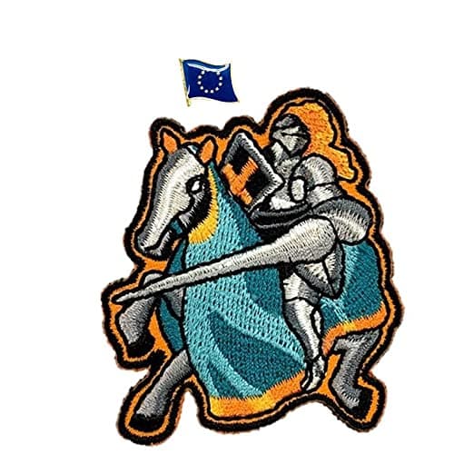 A-ONE 2 PCS Pack- Medieval Armored Knight Patch+EU Lapel PIN Set, Jousting, Knight Duel Badge, Europe Culture Feature Souvenirs, Acessories Suitable for Bags Clothes Backpack Hoodies NO.285P