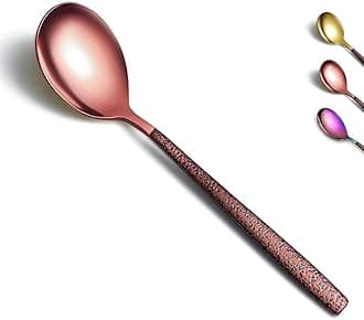 Berglander Dinner Spoon Set Of 4 With Moon Surface Handle And Shiny Rose Gold Mouth, Stainless Steel Copper Spoons Silverware Set Dishwasher Safe