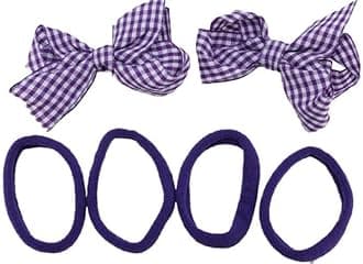 Gingham Hair Accessories for School Alice Band Slim Headband Scrunchy Clips (Purple Gingham School Hair Set Bow Clip Grips Concord Plain Ponio Ponios Bobbles)