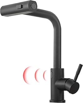 GIMILI Black Touchless Waterfall Kitchen Faucet with Pull Down Sprayer Single Hole Handle Kitchen Sink Faucets Commercial Modern Faucets for Pull Down Sprayer Sinks