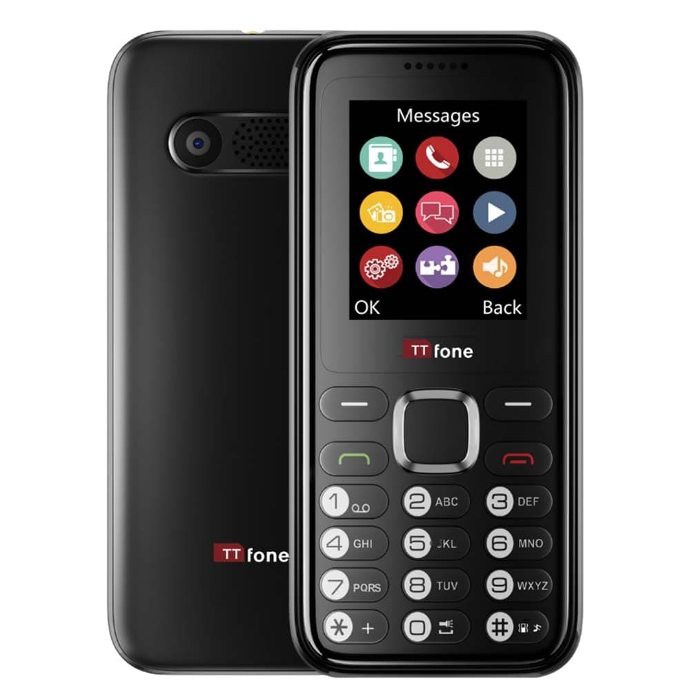 TTfone TT150 Unlocked Basic Mobile Phone UK Sim Free with Bluetooth, Long Battery Life, Dual Sim with camera and games, easy to use, durable and light weight pay as you go (Black, with USB Cable)