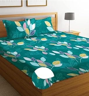 BSB HOME Premium Cotton Elastic Fitted Bedsheets with 2 King Size Pillow Covers | Double Bed with All Around Elastic 180 TC Supersoft | (72"x78",Green & Red)