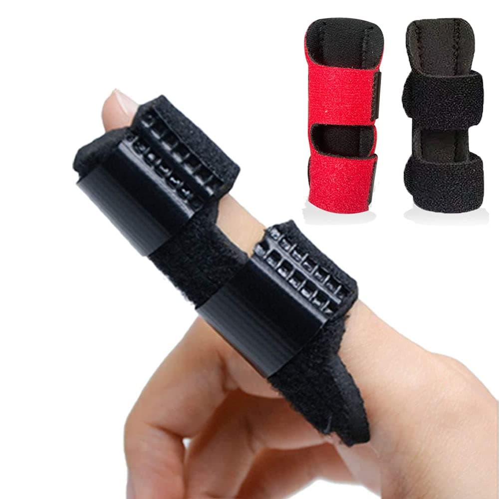 Trigger Finger Splint, 2 PCS Adjustable Mallet Finger Splint Brace for Broken Finger Tendon Pain Relief, Comfortable & Breathable, Built-in Aluminium Support Trigger (Black & Red)