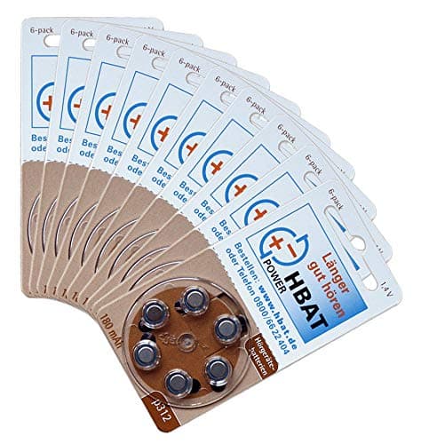 60 x Hearing Aid Battery Type 312 / BROWN – HIGH LEVEL HEARING