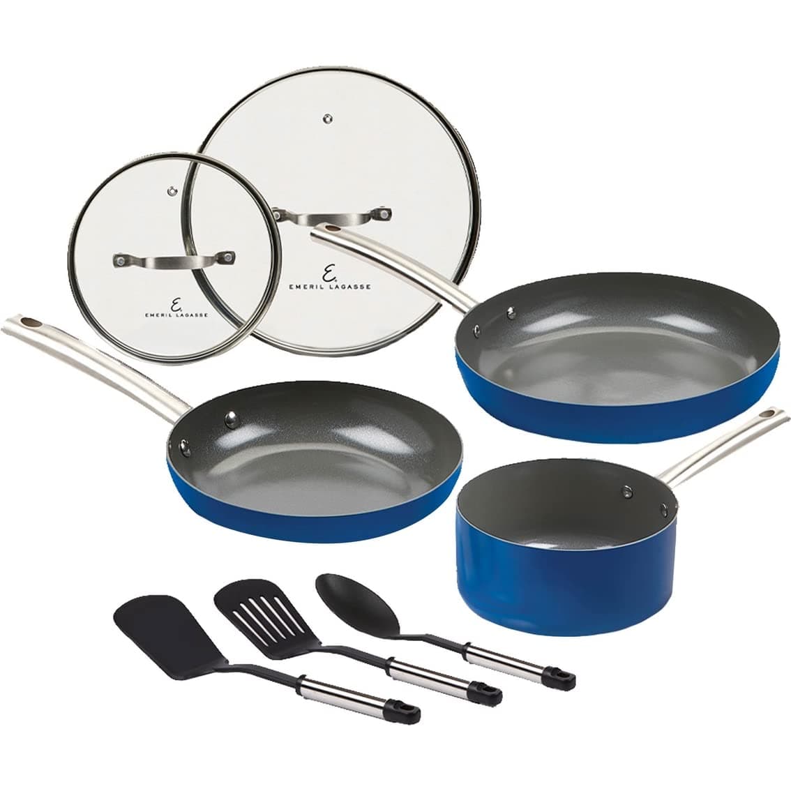 Emeril Everyday 8-Piece Premium Ceramic Nonstick Cookware Set, Model: ELSET-8BL