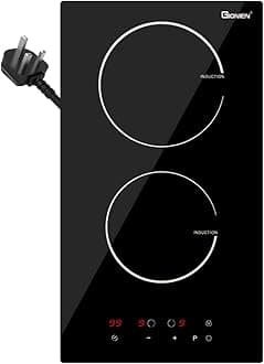 Plug in Induction Hob 2 Rings,Domino Hobs,30cm Electric Cooktop 2800W 13 Amp, Built in Worktop,Black Glass Smooth Worktop,Double Induction Cooker GIT230SP