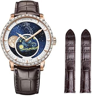 AGELOCER Luxury Automatic Mechanical Watch Original Men Watch with 3D Moon Phase Watch Dial Tourbillon Skeleton Stainless Steel Men's Wrist Watch