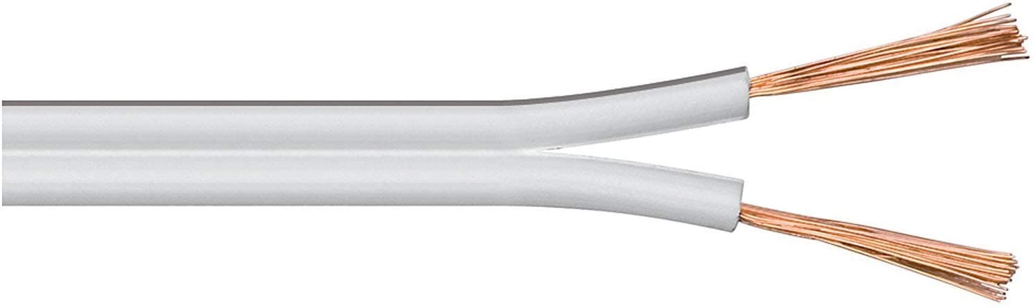 100m White Loud Speaker Cable Wire - Multi-Strand - Ideal for Car Audio & Home HiFi - Outside Dimensions of Cable: 4mm x 2mm