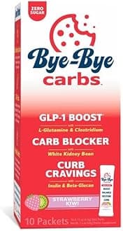 Bye-Bye Carbs - Carb Blocking Drink Mix - Fight Cravings, Feel Full Longer, & Support Digestion Sugar-Free & Keto Friendly - Strawberry Kiwi
