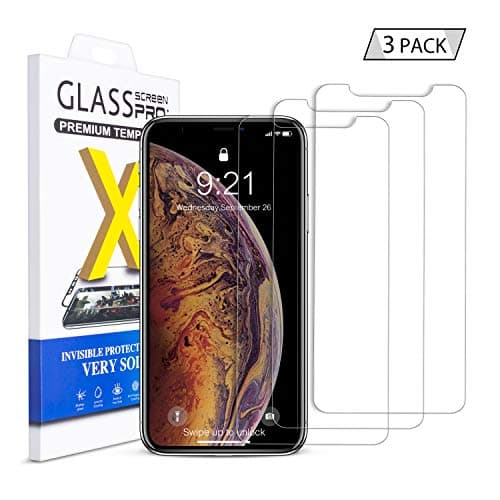 Compatible with iPhone Xs Max Screen Protector, [3-Pack], Crystal Clear 9H Hardness Tempered Glass Screen Flim [0.25mm] [6.5" inch][3D Touch]-Xs Max 10