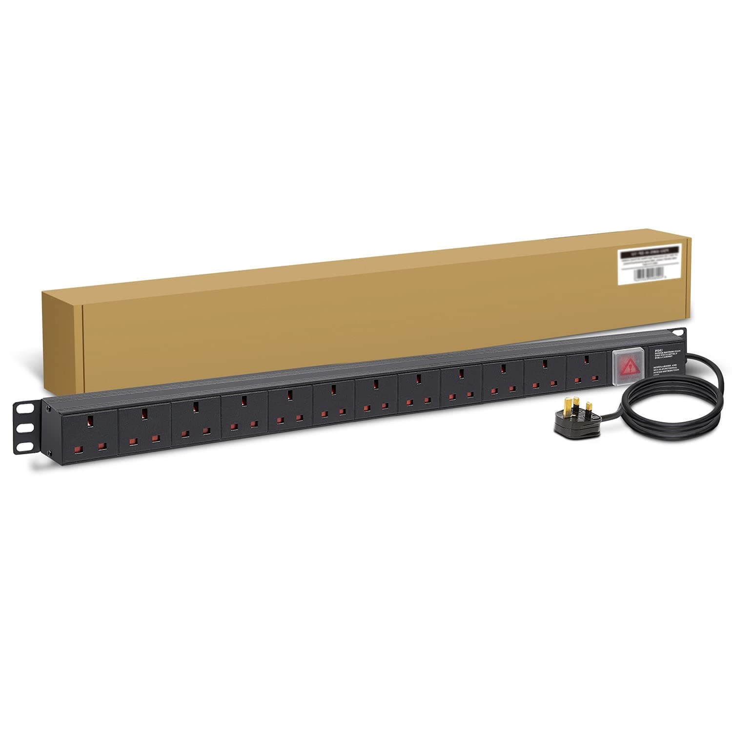Dynamode Extension Lead - 12 Way Switched Power Distribution Unit (PDU) for Data Cabinet, Server Rack, Office - 1.8m Vertical Extension Cable with UK Plug & Surge Protection for Cable Management