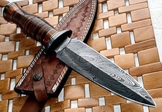 Poshland RAM-0592 Damascus Steel Dagger Knife – Full Size Leather Handle