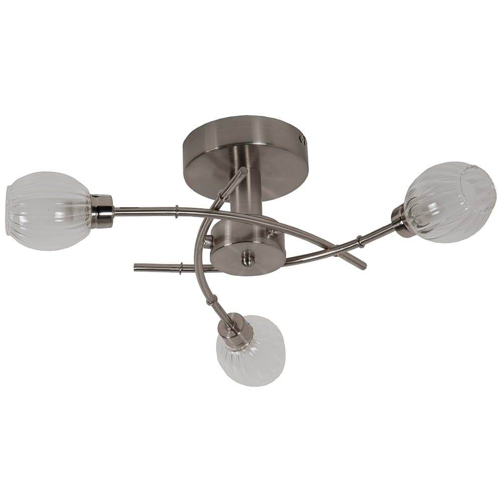 Regal Modern 3 Way Semi Flush Ceiling Light/Lighting in Brushed Chrome - LED Compatible - Ideal for Low Ceilings - Light Fitting for Ceilings in Living Room, Dining Rooms, Bedrooms and Hallways.