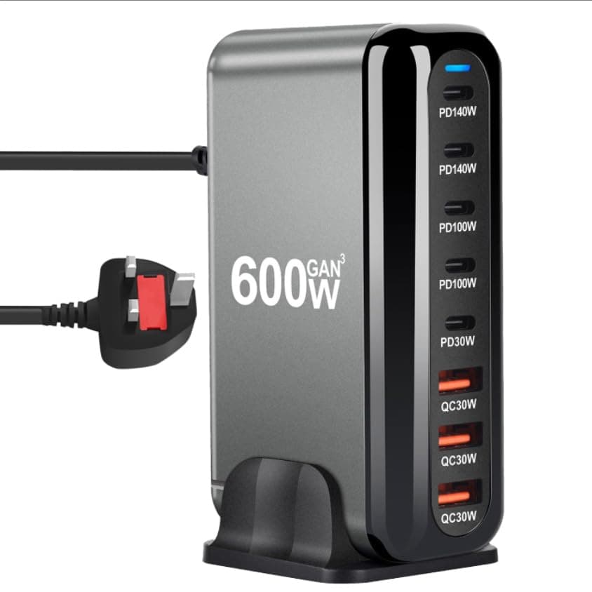 Necomi 600W USB A&USB C 【New Update】Charging Station,5 Type-C Ports 【2×140W, 2x 100W,1x30W】 and 3 USB Ports 【QC30W】 Charge Charging Station Type-C hub,GaN Technology
