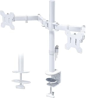 BONTEC Dual Monitor Arm Desk Mount, Adjustable for 13-27 Inch Screens, VESA 75x75/100x100, Full Motion Tilt, 360° Rotation, Height Adjustable, Max 10kg per Arm, Easy Install, White