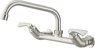 BWE Wall Mount Kitchen Faucets, Laundry Faucet 8 Inch Swivel Spout Two Handle Commercial Sink Faucet 8" Center Kitchen Sink Faucet for Utility Laundry Restaurant Mixer Tap,Brushed Nickel