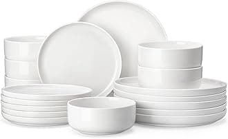 MALACASA Plates and Bowls Sets, 18-Piece Porcelain White Dinner Sets for 6 People Chip and Scratch Resistant Dinnerware Sets Modern Round Crockery Set, Dishwasher & Microwave Safe, Series Luna