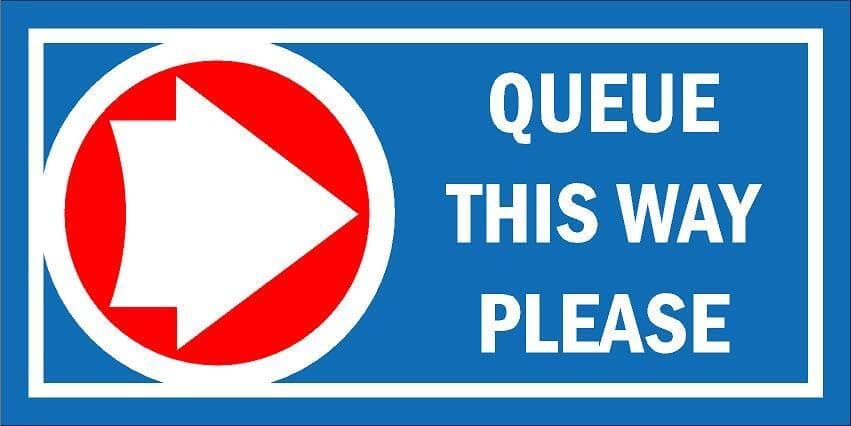 Sponsored Ad – Queue this way, arrow pointing right - Self adhesive sticker (200mm x 100mm)