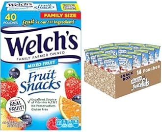 Welch's Fruit Snacks Bundle, Mixed Fruit, Juicy Fruit Gushers & Fruit Snacks, Gluten Free, Bulk Pack, Individual Single Serve Bags, 0.8 oz & 1 oz (Pack of 54)