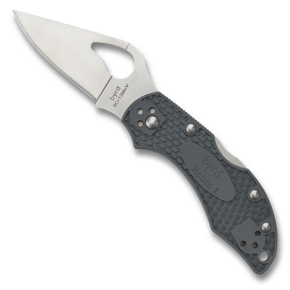 Byrd Robin 2 Lightweight Knife Handle with 2.40" Stainless Steel Blade and Gray Non-Slip FRN Handle - PlainEdge -BY10PGY2