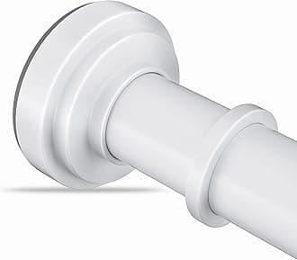 White Shower Curtain Rod 36-98 Inch(3-8.17ft) Never Rust Non Slip No Drilling Spring Tension Shower Rod, Adjustable Curtain Rod for Bathroom Window Patio