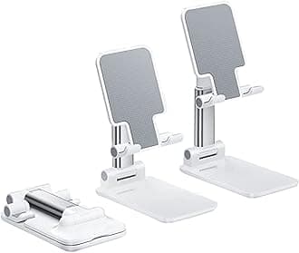 Adjustable Cell Phone Stand, Foldable Portable Phone Stand Phone Holder for Desk, Desktop Tablet Stand Compatible with Smartphone, iPad, and tablets (White)