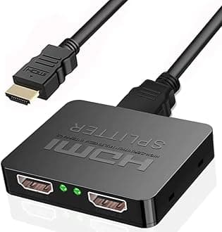 HDMI Splitter,HDMI Splitter 1 in 2 Out, 4K 3D 1080P for Dual Monitors, MacBook, PS3/4, Roku, Blu-Ray Player