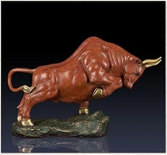Bronze Bull Sculpture - Pure Copper Charging Bull/Cow/Ox Figure and Statue Handmand Collectable Art Decor - Figurine for Office& Home Decorations and Gift (L:9.3in Orange)