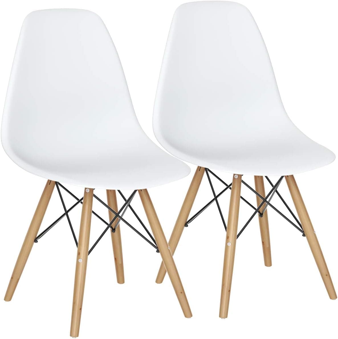 SKY-TOUCH Modern Dining Chair Dining Side Chairs set of 2, Simple Office Chair, Lounge Shell Chair with Folding Wood Legs and Plastic Seat, for Kitchen, Dining, Bedroom, Living Room,White