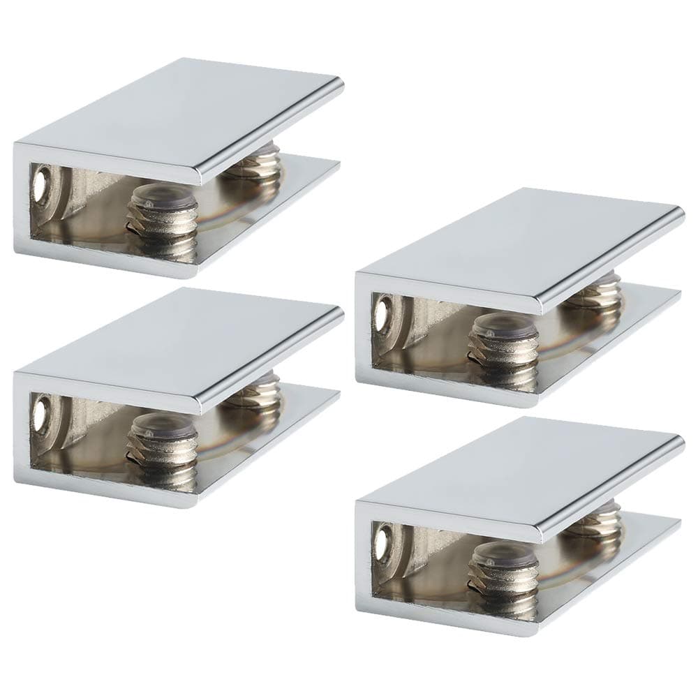 Glass Shelf Bracket Adjustable Shower Brackets,Heavy Duty Rectangle Clamp Holder for 6-10mm Glass Shelves,Wall Mount Clamps Clip Support Hardware Replacement Parts,Polished Chrome 4 Pcs