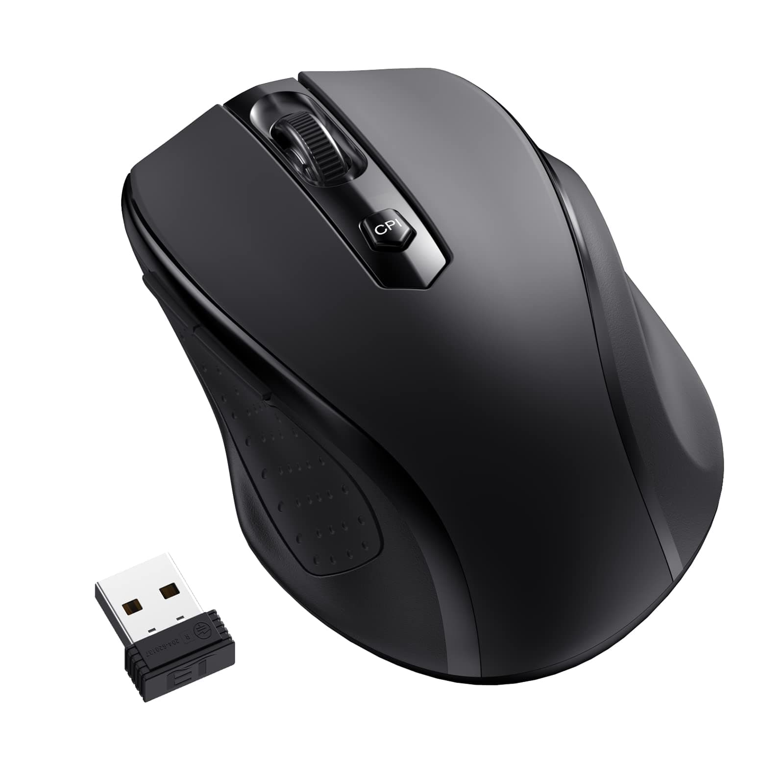 LODVIE Wireless Mouse, 2.4G Comfortable Wireless Computer Mouse for Laptop, 5 Adjustable 2400 DPI with 6 Buttons, 18 Months Battery Life Mouse for Laptop PC Mac Computer Chromebook MacBook - Black