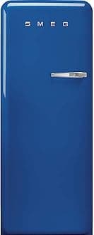 Smeg FAB28 50's Retro Style Aesthetic Top Freezer Refrigerator with 9.93 Cu Total Capacity, Multiflow Cooling System, Adjustable Glass Shelves 24-Inches, Blue Left Hand Hinge Mae In Italy