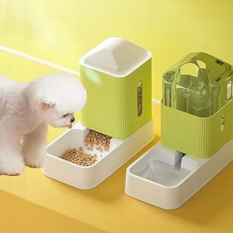 NeoStyle Automatic Dog Cat Feeder and Water Dispenser, 3.8L Large Capacity Dog Water Dispenser Dog Food Dispenser Set for Small, Medium and Large Pets (green, food feeder+water dispenser)