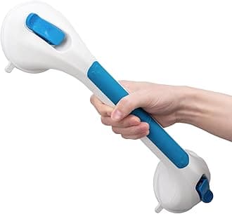 LEVERLOC Grab Bars for Bathtubs and Showers, Shower Handle 17 Inch Strong Suction Bath Handrails, Safety Grip for Bathroom Chair, Bathroom Grab Bar for Senior No Drilling Waterproof,Blue