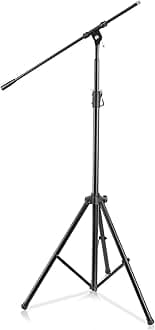 Heavy Duty Microphone Stand-Height Adjustable from 51.2'' to 78.75'' Inch High w/Extendable Telescoping Boom Arm 29.5'' and Stable Tripod Base-Clutch in T-Bar Adjustment Point PMKS56