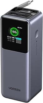 UGREEN Nexode Power Bank Fast Charging 20000mAh 165W Built-in Retractable USB C Cable 3-Way Output Laptop Portable Charger 100W Input Battery Pack Compatible with Dell, HP, iPad, iPhone Air/17/16