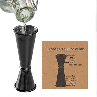 A Bar Above Premium Japanese Jigger with 8 Measurements Inside - Rolled Lip, Double Jigger for Bartending & Measuring Cocktails - Professional & Heavy-Duty 304 Stainless Steel Cocktail Jigger 1oz/ 2oz