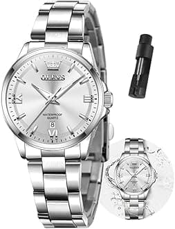 Gold Watches for Women Classic Stainless Steel Waterproof Womens Wrist Watch Small Face Ladies Watches with Day Date Analog Quartz Dress Women's Watch Casual Gold Silver Black Dial Female Watch