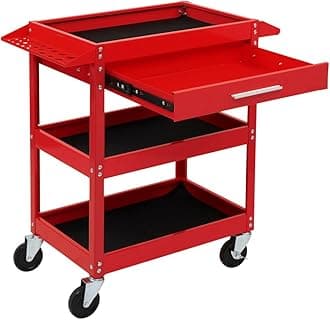 3 Tier Rolling Tool Cart with Drawer, Tool Service Cart on Wheels w/2 Brake, 330 LBS Capacity Industrial Heavy Duty Utility Cart, Tool Organizer for Mechanic, Garage, Warehouse & Repair Shop
