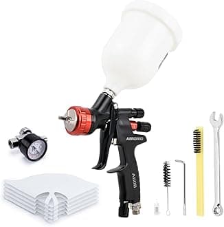 AeroPro A608 HVLP Air Spray Gun Kit, 1.3mm Nozzle, Regulator, 5pcs Paint Strainers, 600cc Cup, Auto Paint Spray Gun, Black, Aluminum, Handheld